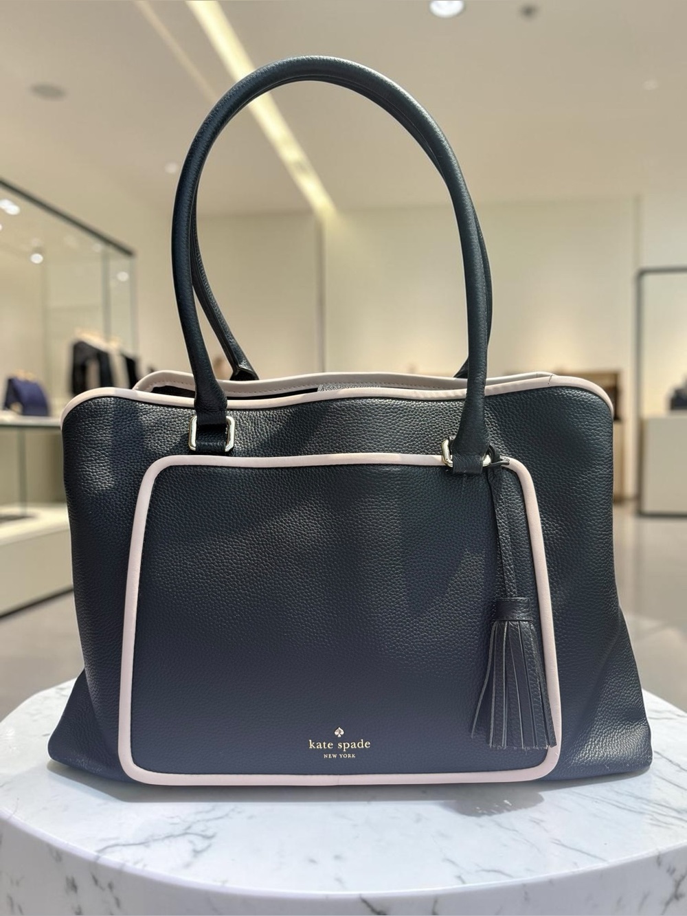 kate spade Black Leather Tote with Blush Trim